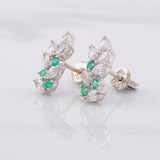 Stud Earrings Sequential Leaves Emeralds 7pts 1.8g / in / 5.8mm Silver 950