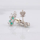 Stud Earrings Sequential Leaves Emeralds 7pts 1.8g / in / 5.8mm Silver 950