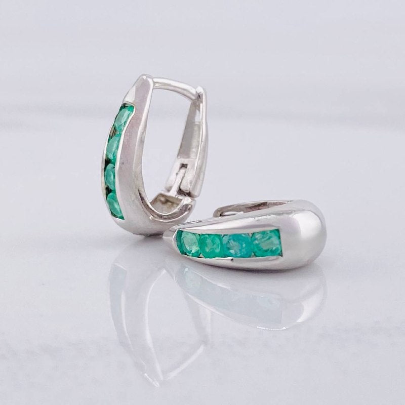 Hoop Earrings U Emeralds 44pts 2.05g / 1/2 in Silver 925