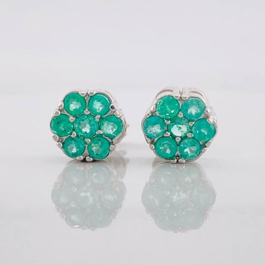 Floral Stud Earrings Emeralds 63pts 1.8g / in / 7.7mm Silver 950