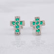 Stud Earrings Cross Dense Emeralds 19pts 0.95g / in / 6.6mm Silver 950