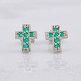 Stud Earrings Cross Dense Emeralds 19pts 0.95g / in / 6.6mm Silver 950