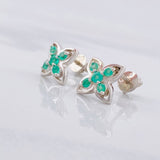 Stud Earrings Flower Emeralds 9pts 1.85g / in / 7.9mm Silver 950