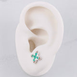 Stud Earrings Flower Emeralds 50pts 1.9g / in / 7.8mm Silver 950