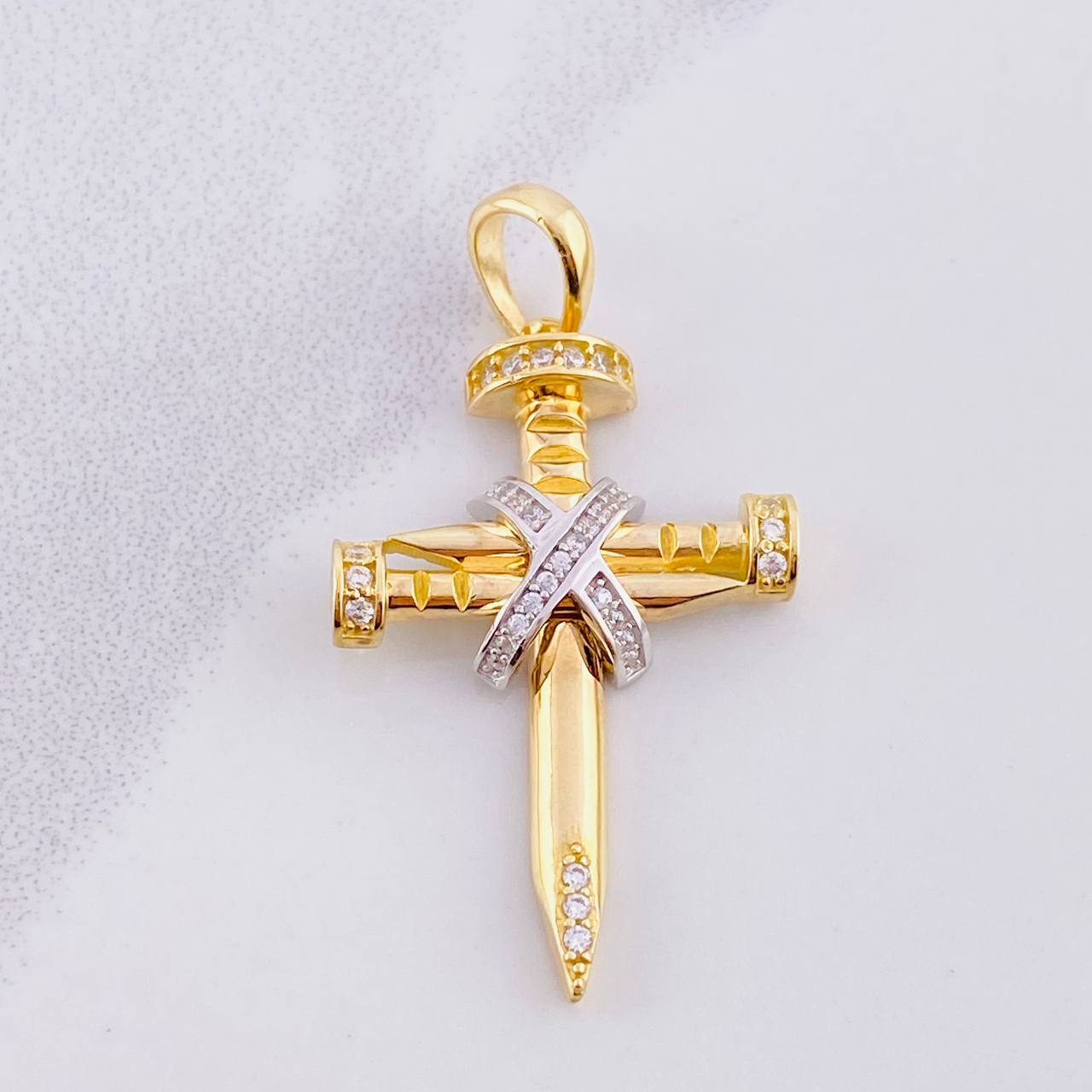 Pendant Penitence Nail Cross 4.75g / 1 1/2 in Two-Tone Yellow White Gold 18K