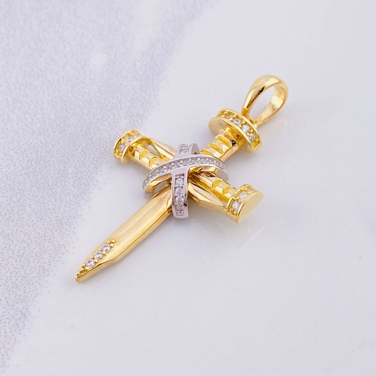 Pendant Penitence Nail Cross 4.75g / 1 1/2 in Two-Tone Yellow White Gold 18K