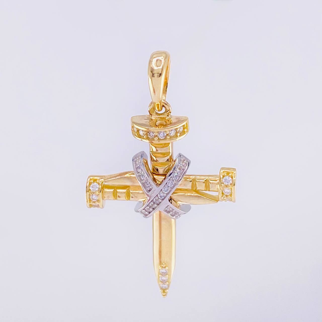 Pendant Penitence Nail Cross 4.75g / 1 1/2 in Two-Tone Yellow White Gold 18K