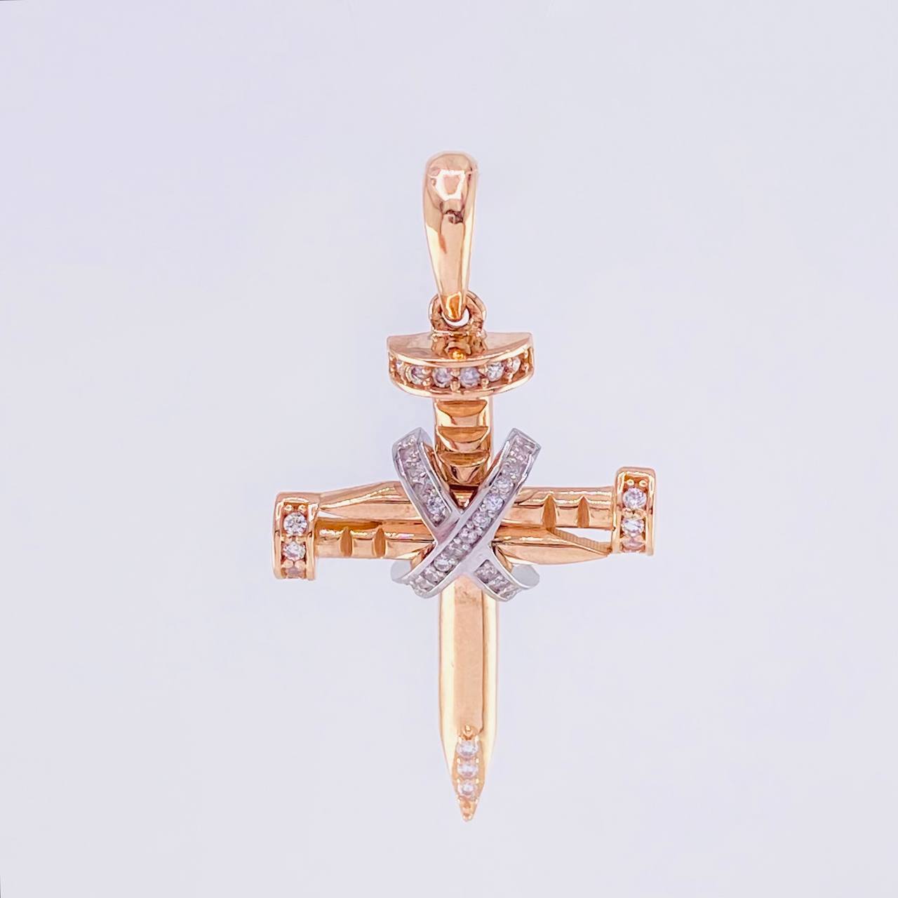 Pendant Cross Nail Penitence 4.8g / 1 1/2 in Two-Tone White and Rose Gold 18K