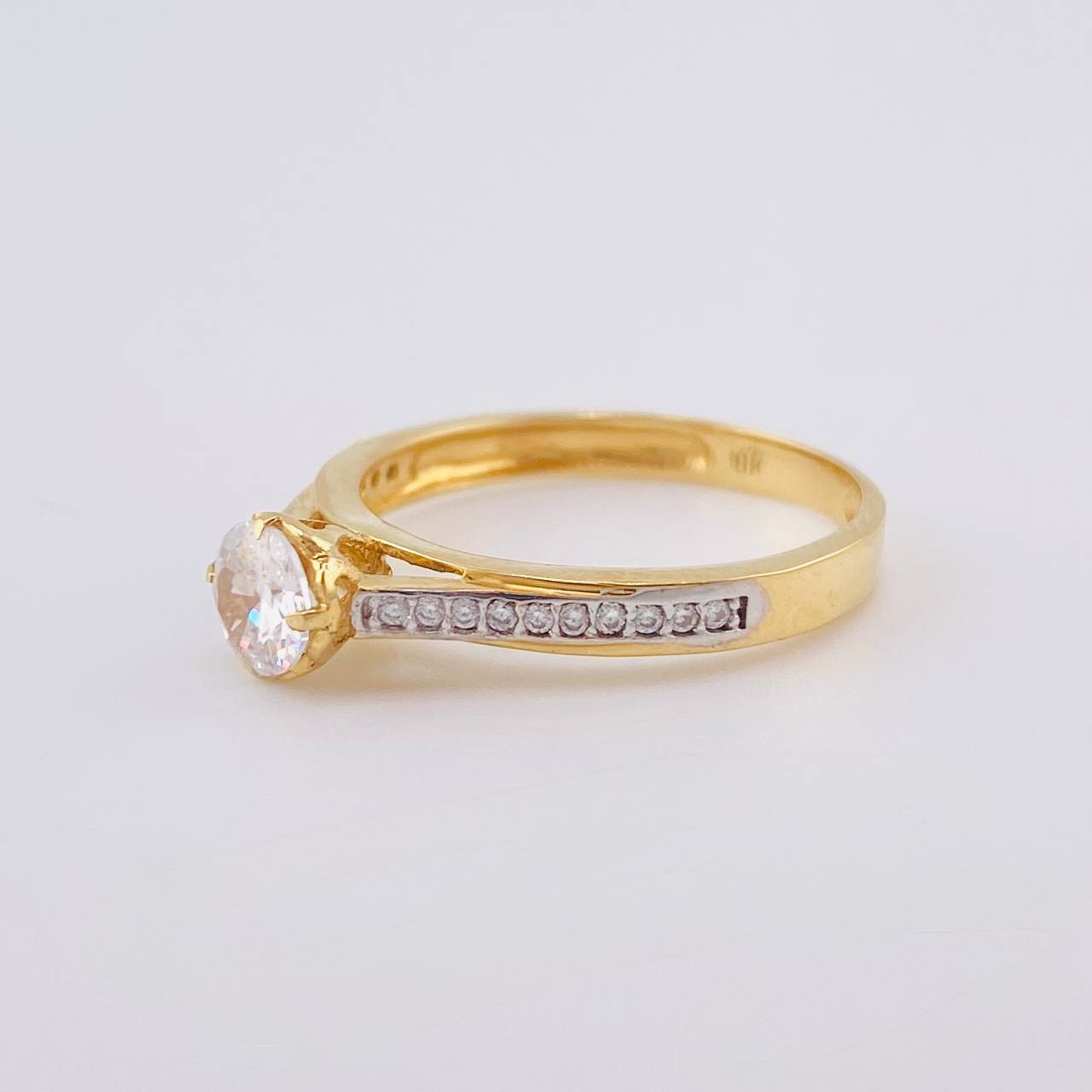 Heart Solitaire Ring 2.55 g / T6 3/4 Two Yellow White Gold 18K