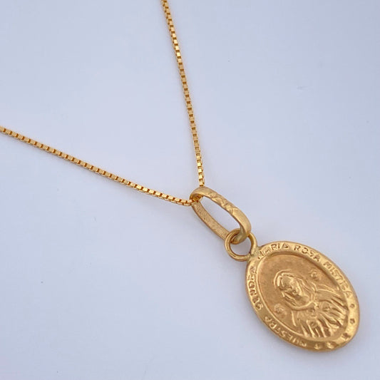 Venetian Chain and Pendant Set + Our Lady Mary Mystical Rose 1.5gr / 18K Yellow Gold &