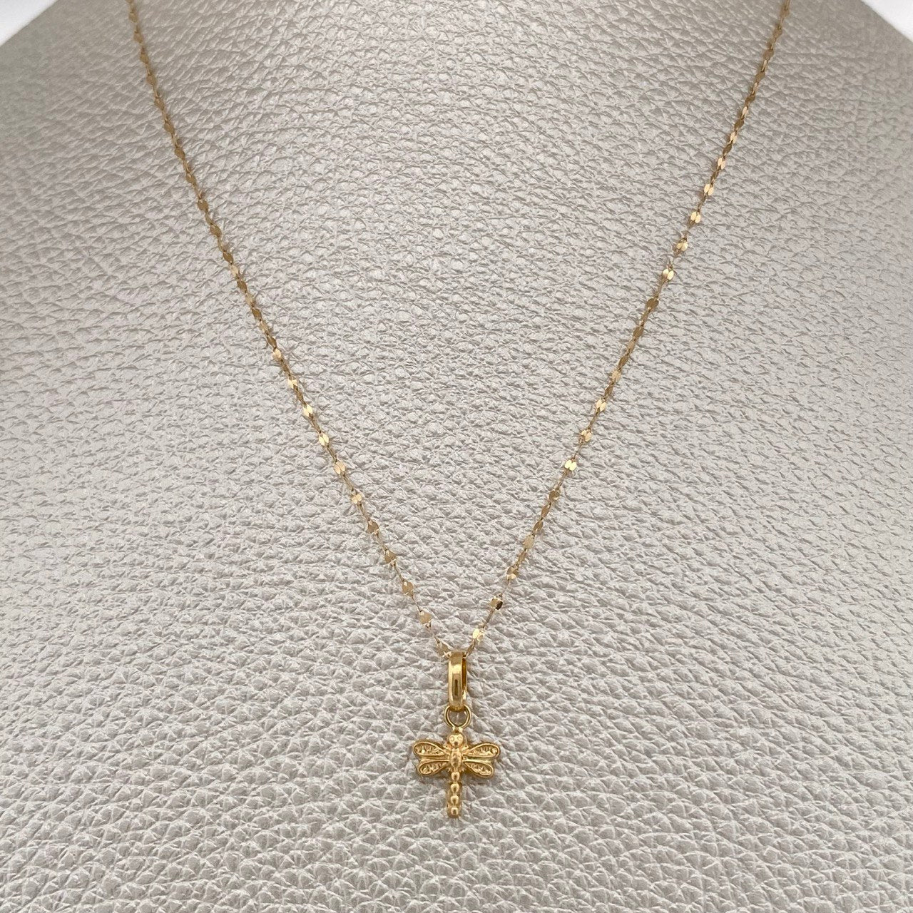 Set Cadena y Dije Flor Espejo +  Libelula 0,75gr / Oro Amarillo 18K &