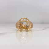 Horseshoe Horse Ring 5.5gr / Size 8 1/2 / White Zircons Three 18K Golds #