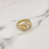 Signet Ring 7.15gr / Size 9 1/2 / White Zircons Two-tone Yellow and White Gold 18K #