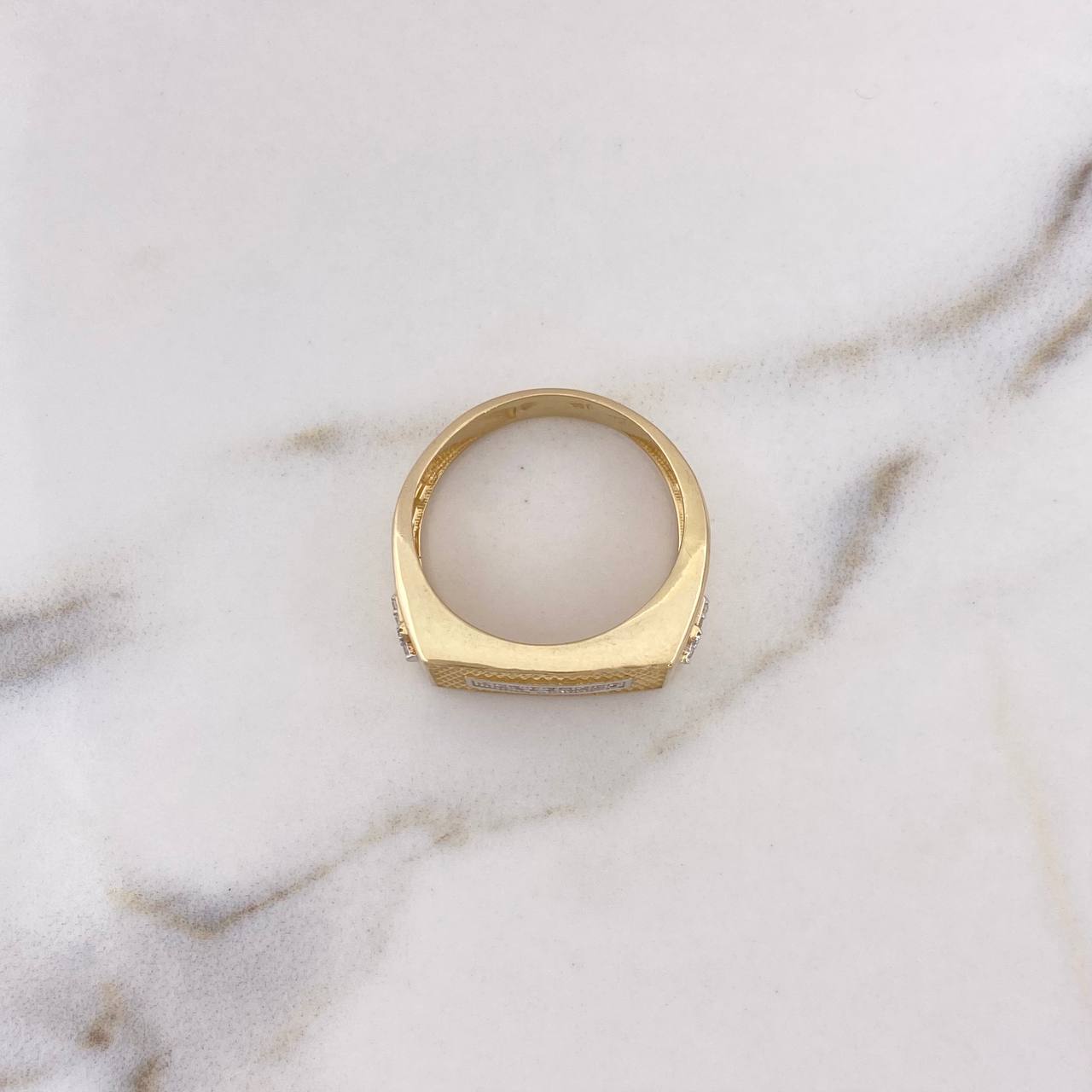 Rectangular Cross Ring 8.45gr / Size 10 3/4 / White Zircons Two-tone Yellow and White Gold 18K #