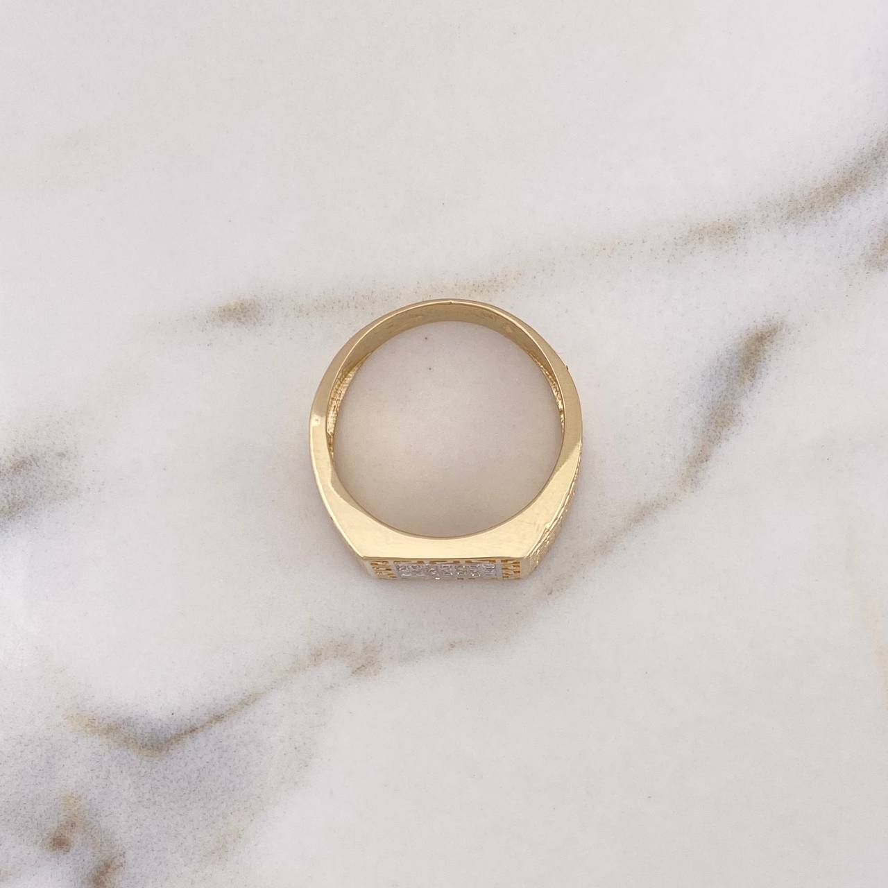 Square Tribal Ring 8.8gr / Size 10 1/2 / White Zircons Two-tone Yellow and White Gold 18K #