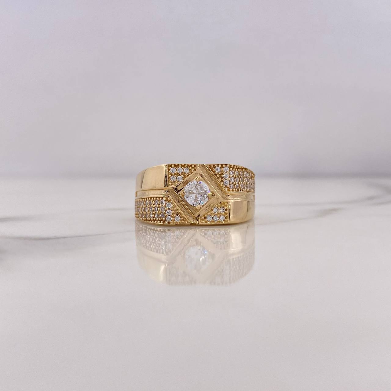 Anillo Rombo 8.3gr / T10 3/4 / Circones Blancos Oro Amarillo 18K #