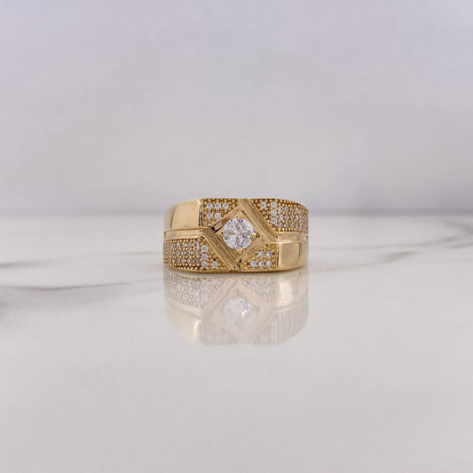 Rhomboid Ring 8.3gr / T10 3/4 / White Zircons 18K Yellow Gold #