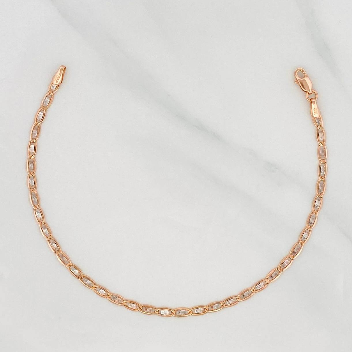 Flat Mariner Bracelet 1.7g / 7 1/2 in / 2.6mm Two-Tone White Rose 18K Gold