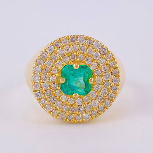 Dense Sun Ring Diamonds 72Pts Emerald 40Pts 6.25 g / T7 Yellow Gold 18K