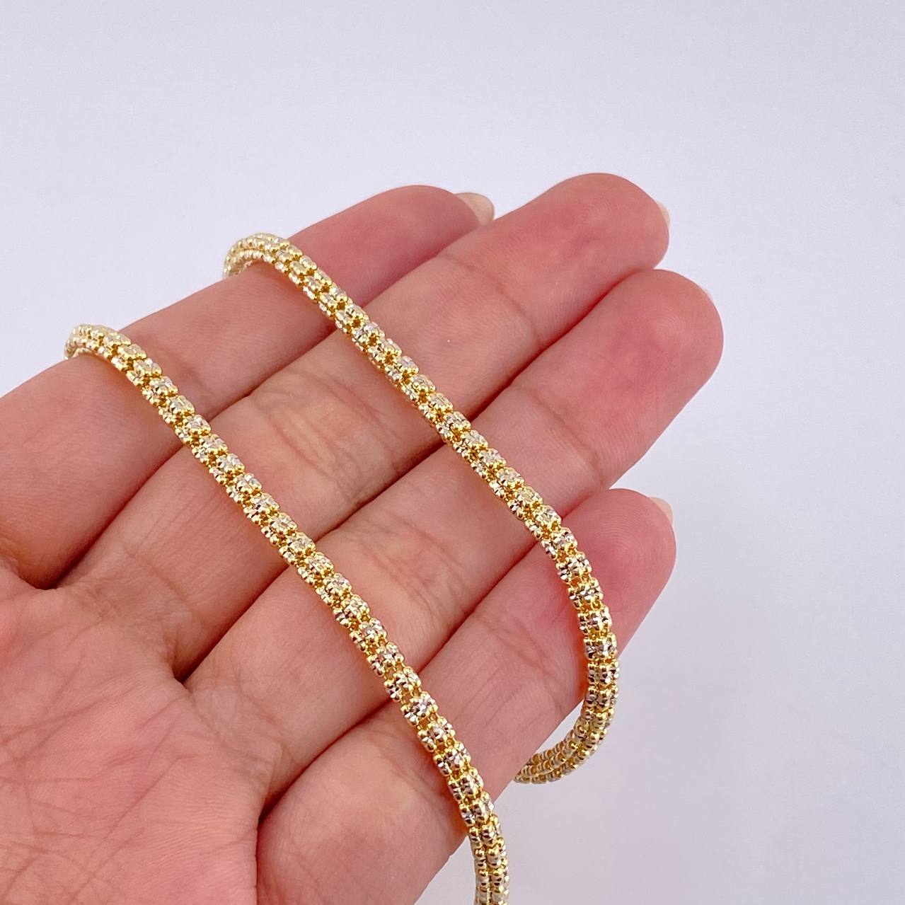 Cadena Ice 19.05g / 60cm / 3.1mm Dos Oros Amarillo Blanco 18K
