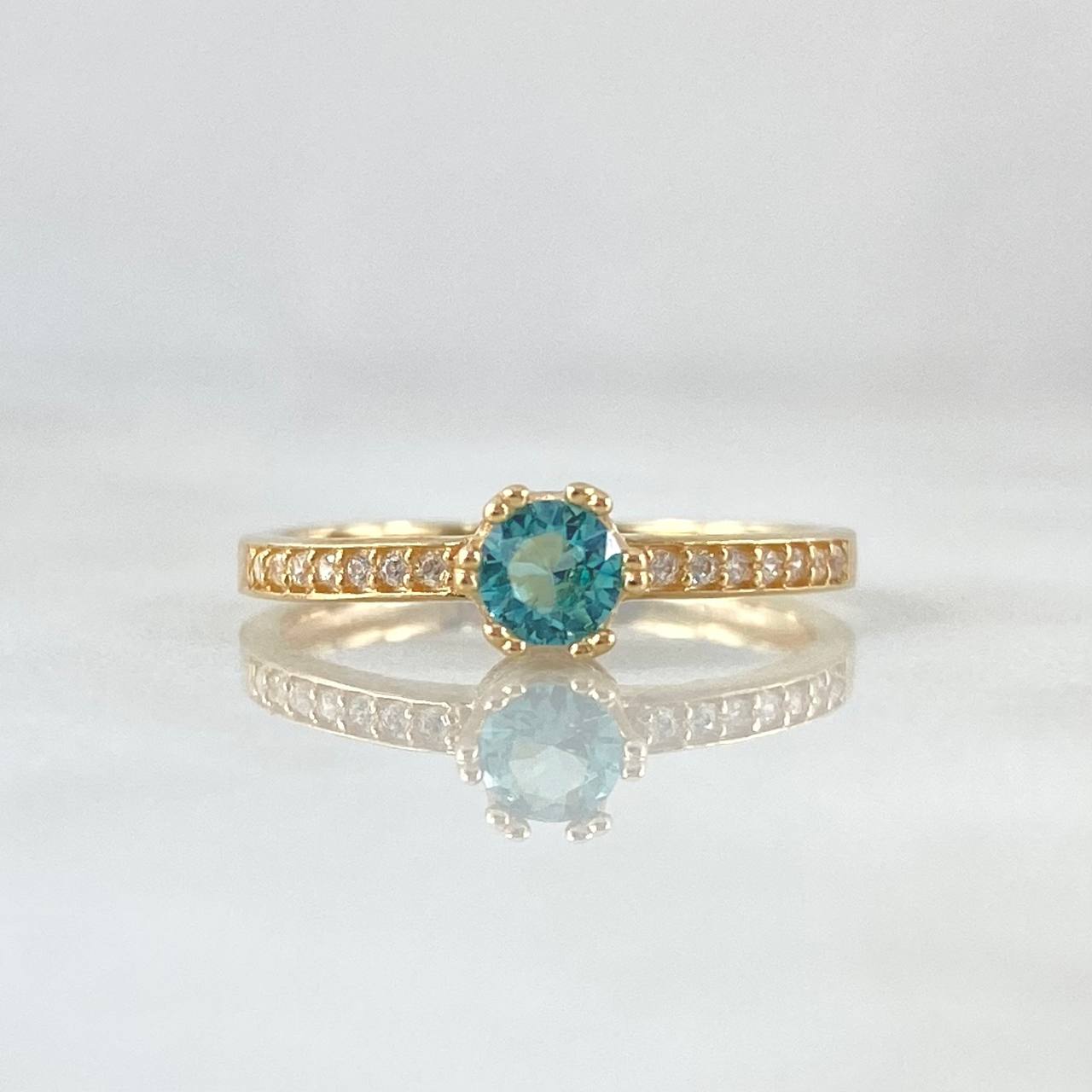 Solitaire Solitaire Crowned 1.85gr / Size 6 / White Zircons Light Blue 18K Yellow Gold ©