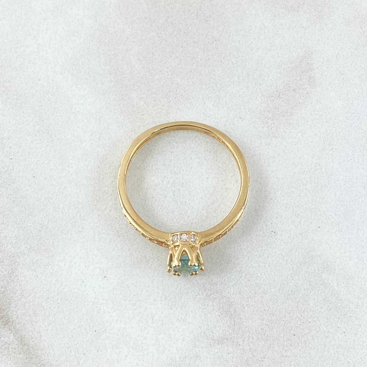 Solitaire Solitaire Crowned 1.85gr / Size 6 / White Zircons Light Blue 18K Yellow Gold ©