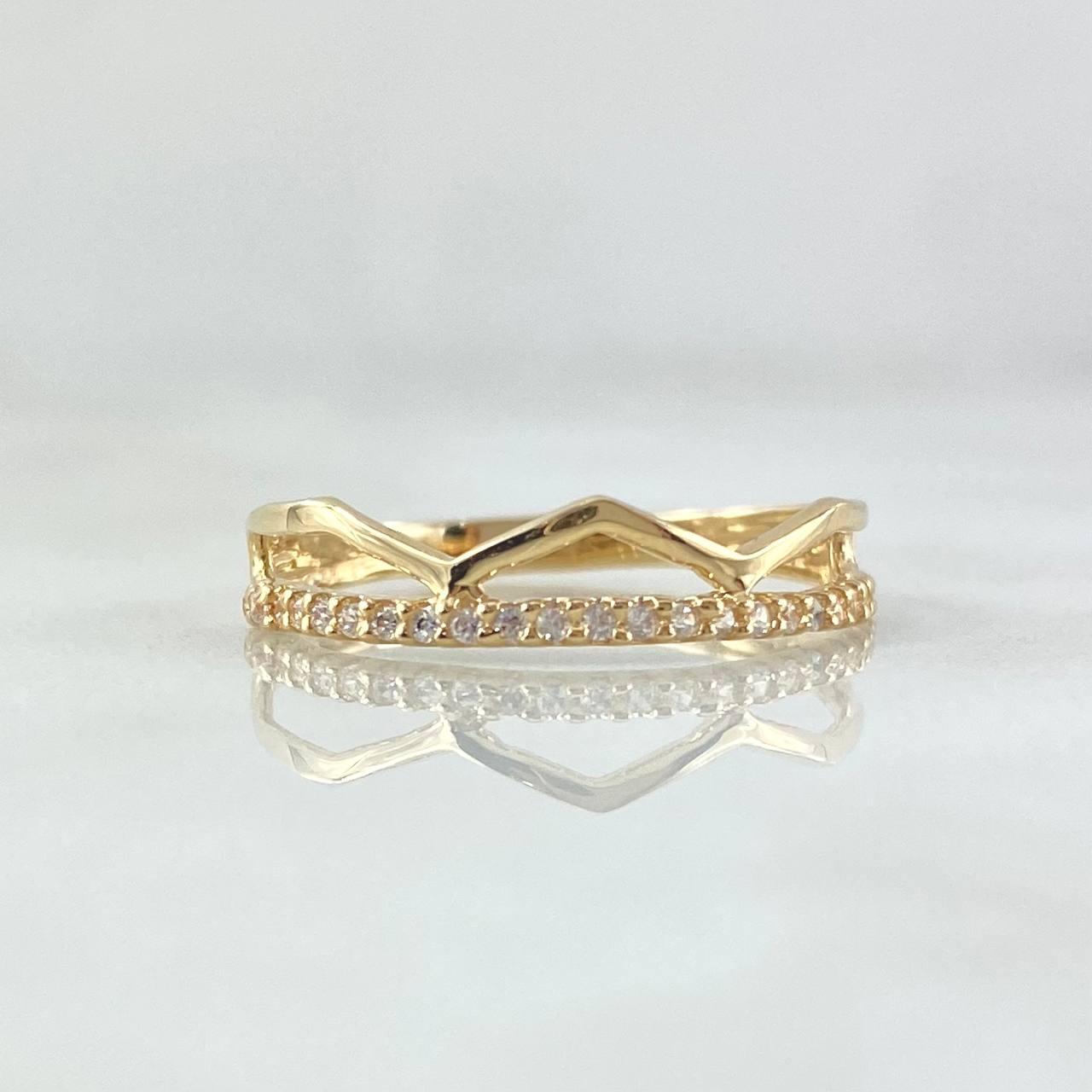 Anillo Trio Tiara En Triangulo 1.25gr / T6 1/4 / Circones Blancos Oro Amarillo 18K *