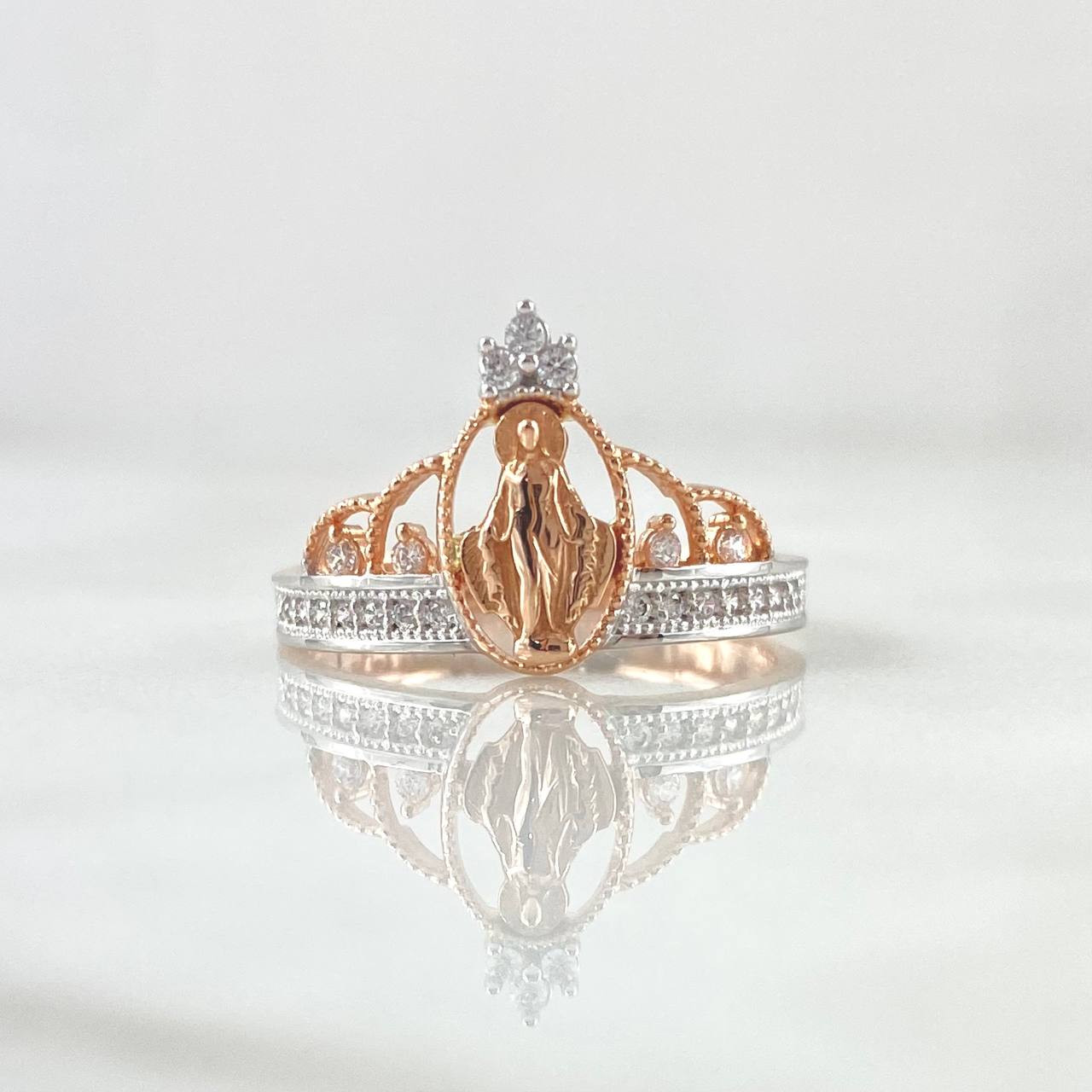 Virgin Miraculous Crown Ring 2.25gr / Size 6 1/4 / White Zircons 18K Rose Gold ©