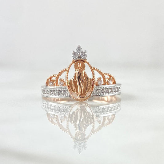 Virgin Miraculous Crown Ring 2.25gr / Size 6 1/4 / White Zircons 18K Rose Gold ©