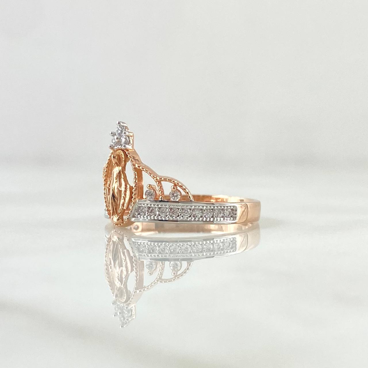 Virgin Miraculous Crown Ring 2.25gr / Size 6 1/4 / White Zircons 18K Rose Gold ©