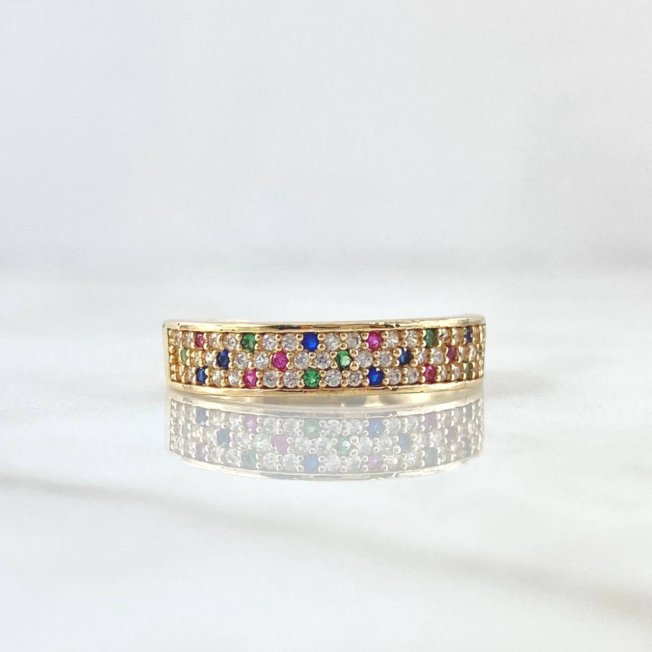Anillo Panel Tupido 2.7gr / T7 1/4 / Circones Multicolor Oro Amarillo 18K ©