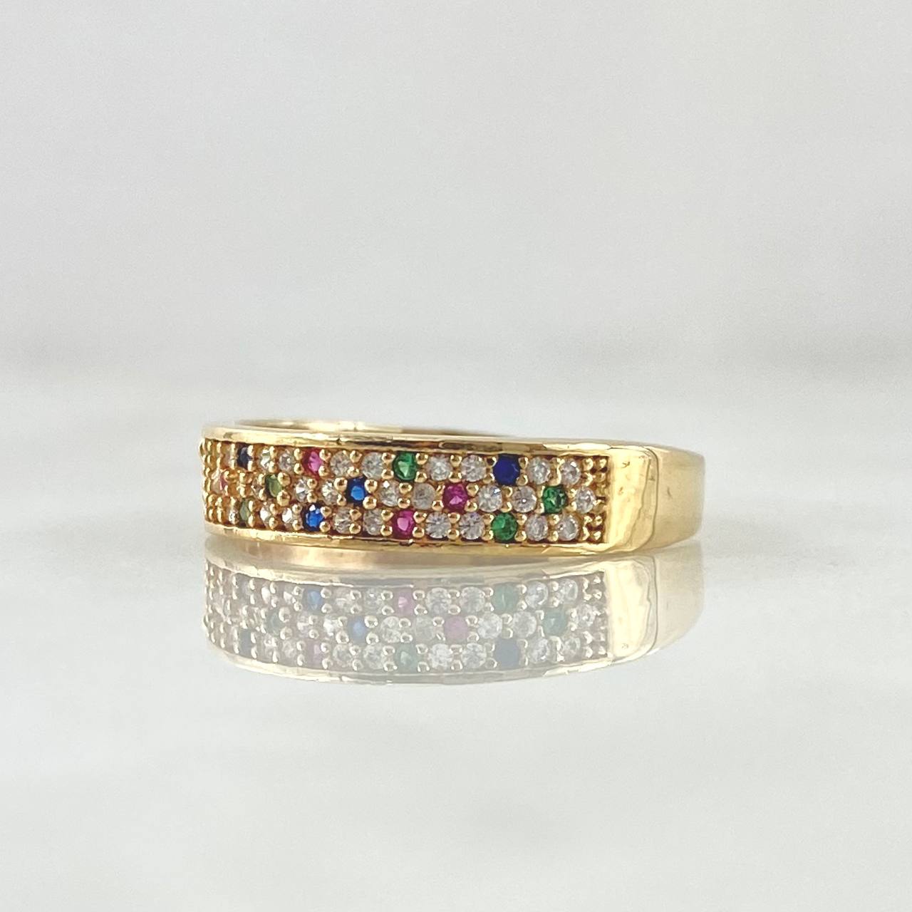 Anillo Panel Tupido 2.7gr / T7 1/4 / Circones Multicolor Oro Amarillo 18K ©