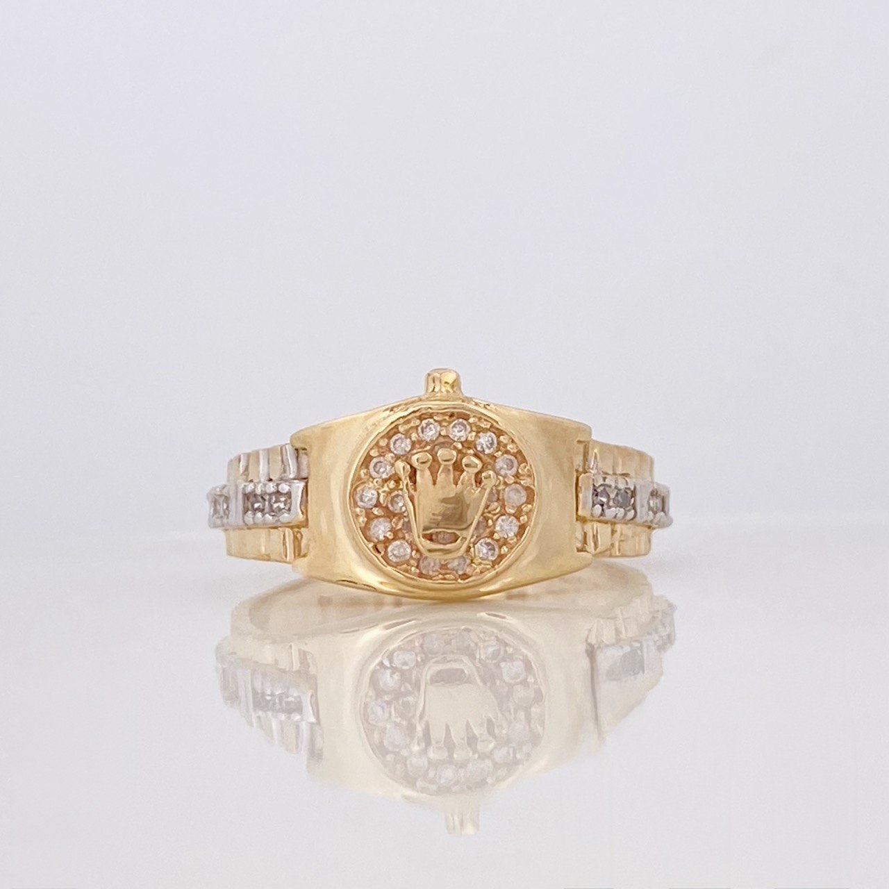 Anillo Corona 3.8g / T6 1/2 Dos Oros Amarillo Blanco 18K