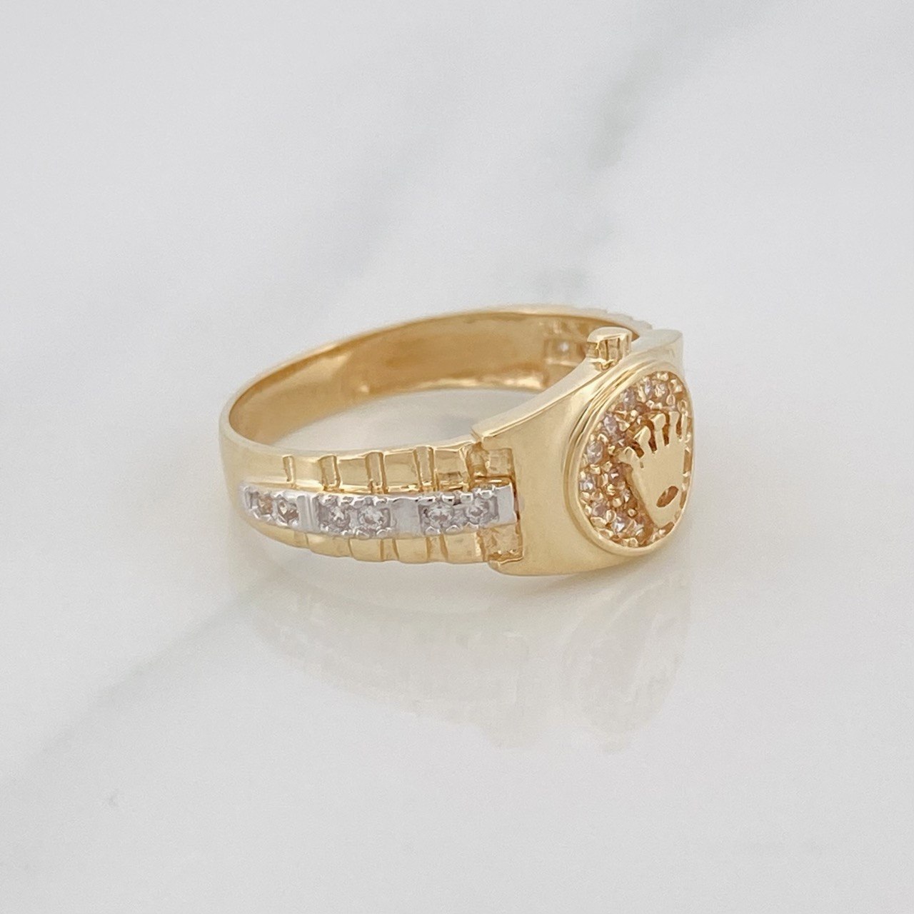 Anillo Corona 3.55g / T6 1/4 Dos Oros Amarillo Blanco 18K