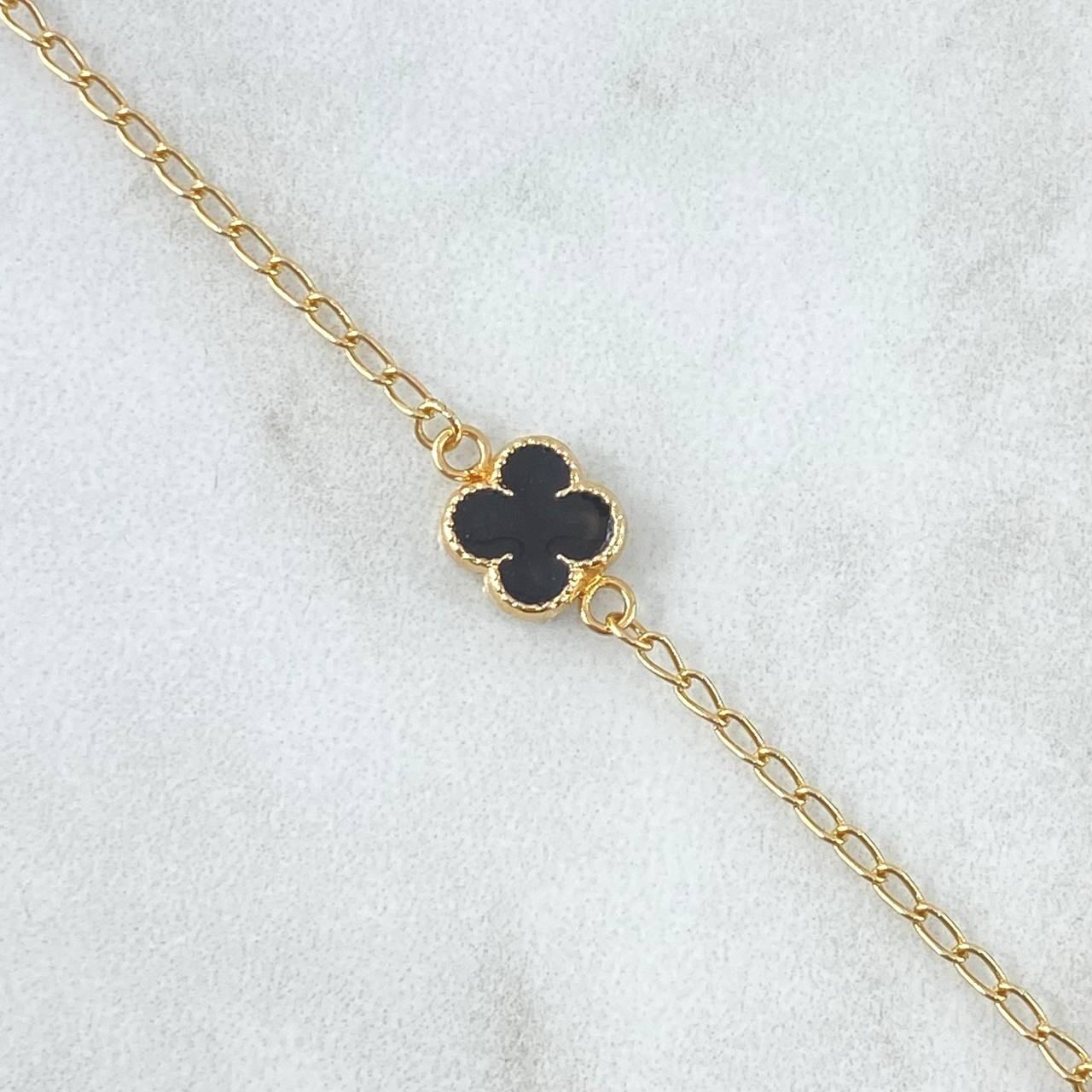 Bracelet Spike Clover VCyA 3.35gr / 18cm / 1.4mm Black Resin 4pcs 18K Yellow Gold