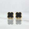 Stud Earrings Clover 1.3gr / 8mm Black Resin 18K Yellow Gold