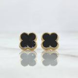 Topos Trébol 1.3gr / 9mm Resina Negra Broche Mariposa Oro Amarillo 18K *