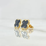 Topos Trébol 1.3gr / 9mm Resina Negra Broche Mariposa Oro Amarillo 18K *