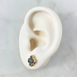 Stud Earrings Clover 1.3gr / 8mm Black Resin 18K Yellow Gold
