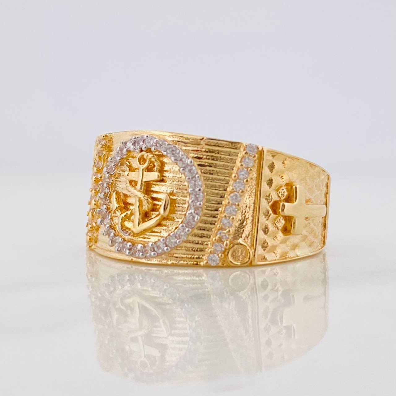 Anchor Cross Ring 7.55g / T9 1/2 Two-Tone Yellow White Gold 18K
