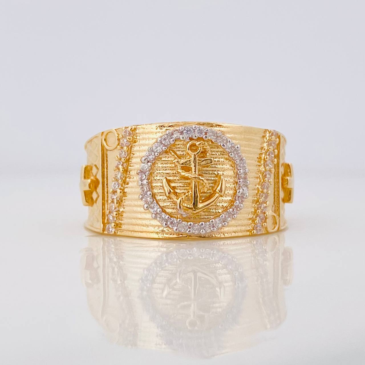 Anchor Cross Ring 7.55g / T9 1/2 Two-Tone Yellow White Gold 18K