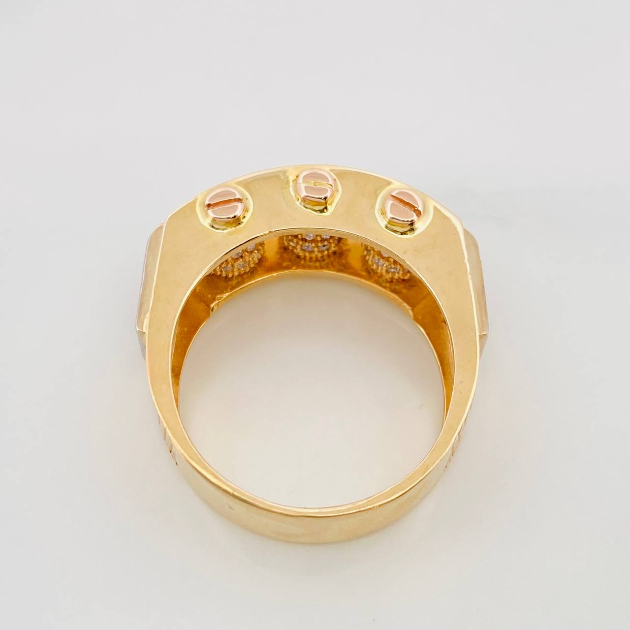 Fire Beads Ring 11.7g / T9 3/4 Two Yellow White Golds 18K