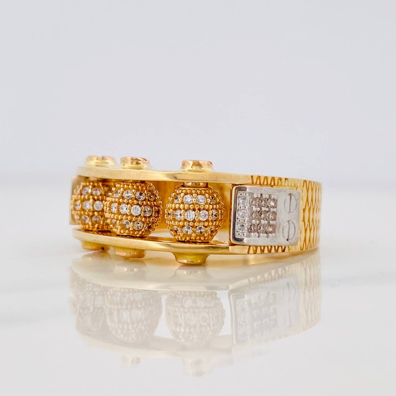 Fire Beads Ring 11.7g / T9 3/4 Two Yellow White Golds 18K