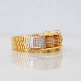 Fire Beads Ring 11.7g / T9 3/4 Two Yellow White Golds 18K