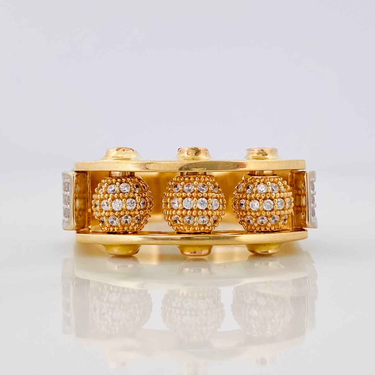 Fire Beads Ring 11.7g / T9 3/4 Two Yellow White Golds 18K