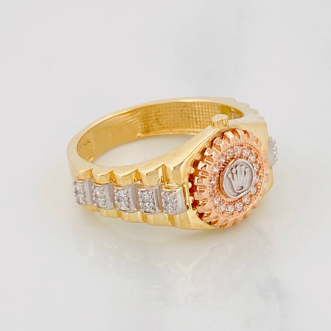 Anillo Corona Correa Movil 4.65g / T7 3/4 Tres Oros 18K