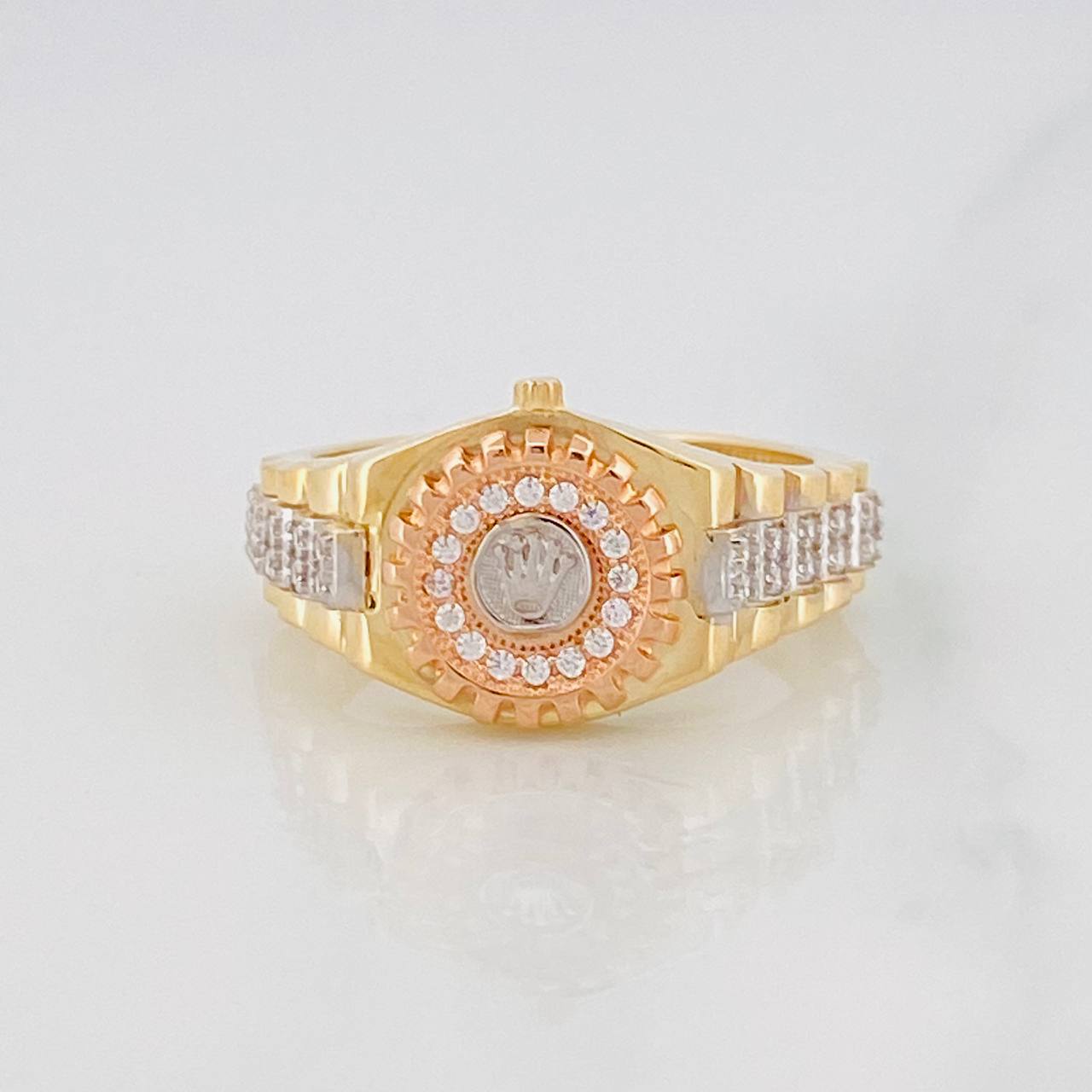 Anillo Corona Correa Movil 4.65g / T7 3/4 Tres Oros 18K