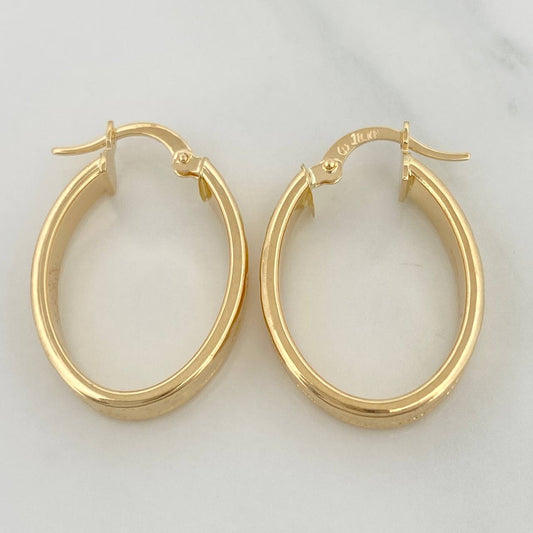 Tribal Oval Hoop Earrings 2.6 g / 1 in 18K Yellow Gold