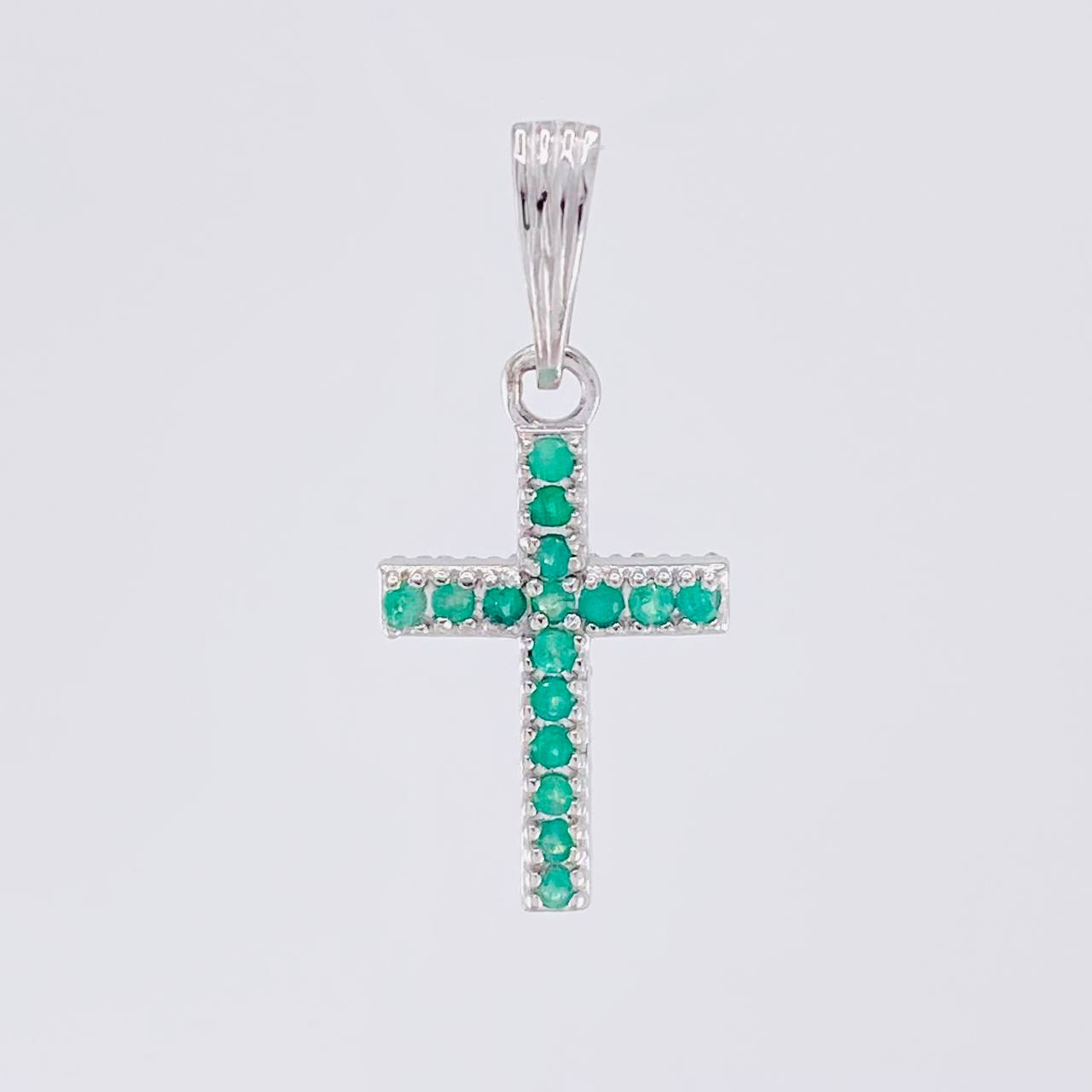 Dije Cruz Tupida Esmeraldas 26pts 1.25g / 1 in Plata 925
