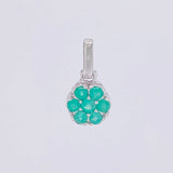 Pendant Flower Six Petals Emeralds 31pts 0.9g / 1/2 in Silver 925